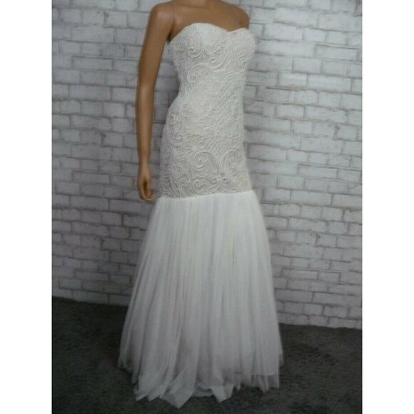$449 Adrianna Papell Ivory Pearl Beaded Strapless Wedding Prom Dress 6 NEW - Picture 5 of 11
